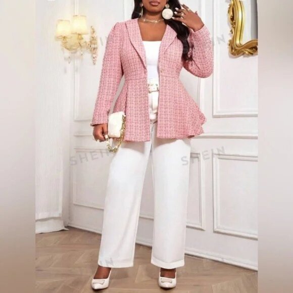 Women’s Plus SZ 2X Pink Jacquard Blazer - Picture 2 of 4